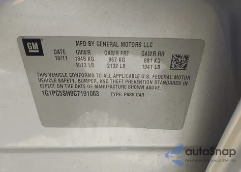 2012 Chevrolet Cruze Ls из США, поврежденный, VIN 1G1PC5SH8C7191063